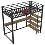 Black Heavy Duty Loft Bed with Desk and Basketball Hoop, Metal Loft Bed Frame with Storage Shelves for Kids, Teens -Twin Size