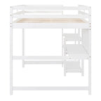 Full Size Loft Bed with Desk, 3-Tier Shelves and Writable Board, Wooden Storage Bed with Ladder and Guardrails for Safety