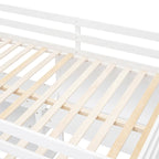 Full Size Loft Bed with Desk, 3-Tier Shelves and Writable Board, Wooden Storage Bed with Ladder and Guardrails for Safety