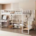 Full Size Metal Loft Bed with Storage Staircase & Work Table (250lb Capacity)