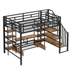 Full Size Metal Loft Bed with Storage Staircase & Work Table (250lb Capacity)