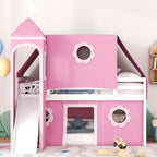 Cute Solid Wood House Loft Bed with Slide, Tent, and Tower for Bedroom
