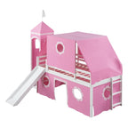 Cute Solid Wood House Loft Bed with Slide, Tent, and Tower for Bedroom