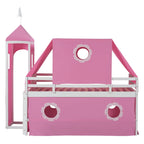 Cute Solid Wood House Loft Bed with Slide, Tent, and Tower for Bedroom