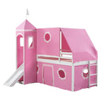 Cute Solid Wood House Loft Bed with Slide, Tent, and Tower for Bedroom