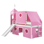 Cute Solid Wood House Loft Bed with Slide, Tent, and Tower for Bedroom