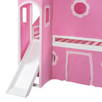 Cute Solid Wood House Loft Bed with Slide, Tent, and Tower for Bedroom