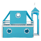 Cute Solid Wood House Loft Bed with Slide, Tent, and Tower for Bedroom