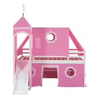 Cute Solid Wood House Loft Bed with Slide, Tent, and Tower for Bedroom