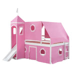 Cute Solid Wood House Loft Bed with Slide, Tent, and Tower for Bedroom