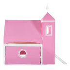 Cute Solid Wood House Loft Bed with Slide, Tent, and Tower for Bedroom