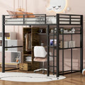 Full Size Metal Loft Bed with Built-in Wardrobe, Drawer, Desk, and Shelves