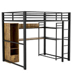 Full Size Metal Loft Bed with Built-in Wardrobe, Drawer, Desk, and Shelves