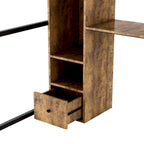 Full Size Metal Loft Bed with Built-in Wardrobe, Drawer, Desk, and Shelves