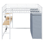 Full Size Metal Loft Bed with Built-in Desk, Wardrobe & Power Outlet - 350LB Capacity