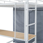 Full Size Metal Loft Bed with Built-in Desk, Wardrobe & Power Outlet - 350LB Capacity