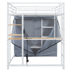 Full Size Metal Loft Bed with Built-in Desk, Wardrobe & Power Outlet - 350LB Capacity