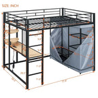 Full Size Metal Loft Bed with Built-in Desk, Wardrobe & Power Outlet - 350LB Capacity