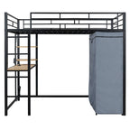 Full Size Metal Loft Bed with Built-in Desk, Wardrobe & Power Outlet - 350LB Capacity