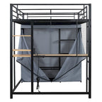 Full Size Metal Loft Bed with Built-in Desk, Wardrobe & Power Outlet - 350LB Capacity