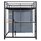 Full Size Metal Loft Bed with Built-in Desk, Wardrobe & Power Outlet - 350LB Capacity