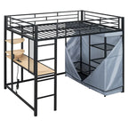Full Size Metal Loft Bed with Built-in Desk, Wardrobe & Power Outlet - 350LB Capacity