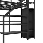 Twin XL Size Metal Loft Bed with L-shaped Desk, USB, Wardrobe, and Adjustable Shelf