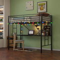 Twin Size Metal Loft Bed with Desk and LED