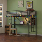 Twin Size Metal Loft Bed with Desk and LED