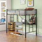 Twin Size Metal Loft Bed with Desk and LED