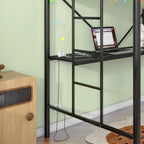 Twin Size Metal Loft Bed with Desk and LED