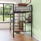 Twin Size Metal Loft Bed with Desk and LED