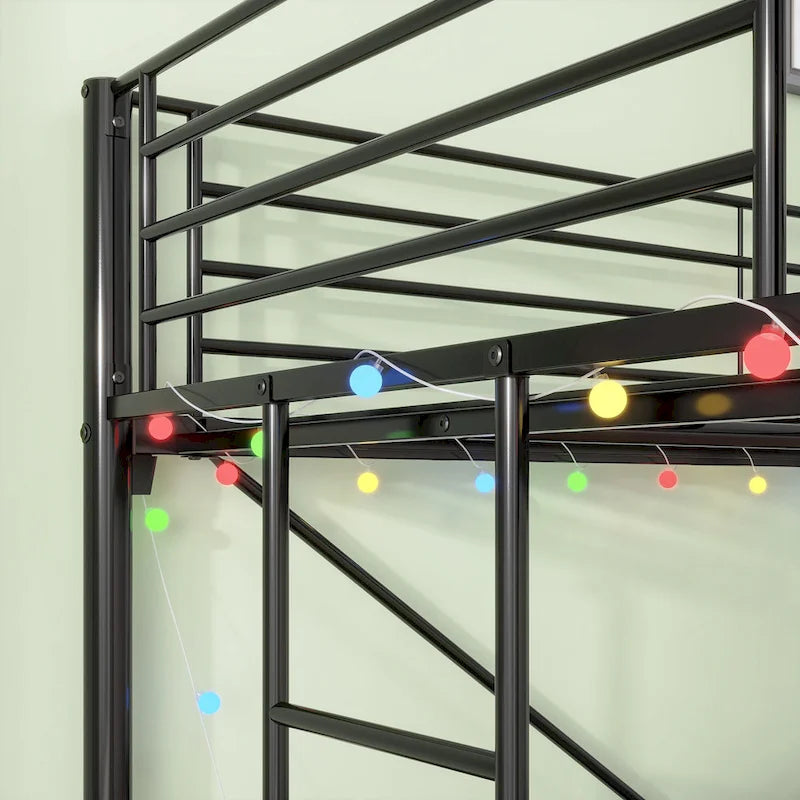 Twin Size Metal Loft Bed with Desk and LED