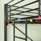 Twin Size Metal Loft Bed with Desk and LED