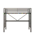 Twin Size Metal Loft Bed with Desk and LED