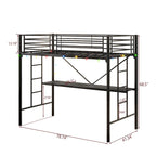 Twin Size Metal Loft Bed with Desk and LED