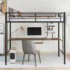 Twin Size Metal Loft Bed with Desk and Shelf , Space Saving Design for Kids, Bedroom