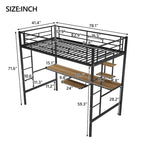 Twin Size Metal Loft Bed with Desk and Shelf , Space Saving Design for Kids, Bedroom