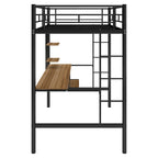 Twin Size Metal Loft Bed with Desk and Shelf , Space Saving Design for Kids, Bedroom