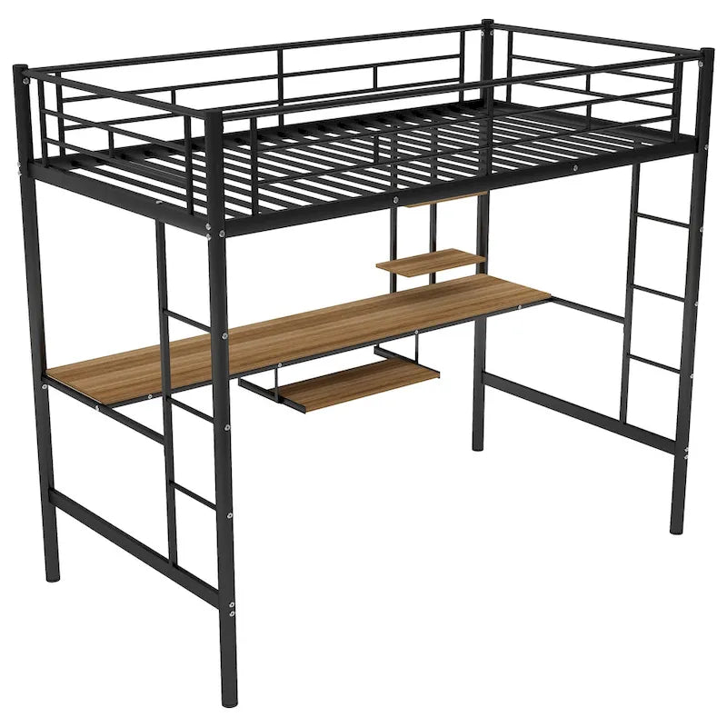 Twin Size Metal Loft Bed with Desk and Shelf , Space Saving Design for Kids, Bedroom
