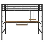 Twin Size Metal Loft Bed with Desk and Shelf , Space Saving Design for Kids, Bedroom