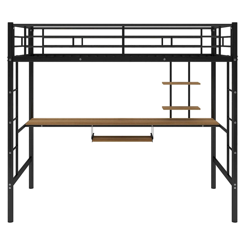 Twin Size Metal Loft Bed with Desk and Shelf , Space Saving Design for Kids, Bedroom
