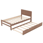 Brown Wood Twin Size Platform Bed Frame with Trundle, Rubberwood & Plywood Construction, Modern Design, Space-saving