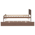 Brown Wood Twin Size Platform Bed Frame with Trundle, Rubberwood & Plywood Construction, Modern Design, Space-saving