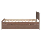 Brown Wood Twin Size Platform Bed Frame with Trundle, Rubberwood & Plywood Construction, Modern Design, Space-saving