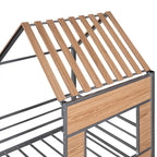 Twin Size Metal Loft Bed with Roof, Window, Guardrail, and Ladder
