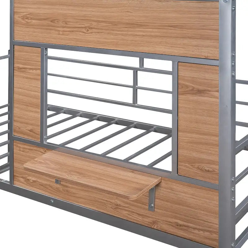 Twin Size Metal Loft Bed with Roof, Window, Guardrail, and Ladder