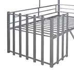 Twin Size Metal Loft Bed with Roof, Window, Guardrail, and Ladder