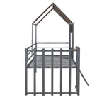 Twin Size Metal Loft Bed with Roof, Window, Guardrail, and Ladder