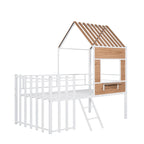 Twin Size Metal Loft Bed with Roof, Window, Guardrail, and Ladder